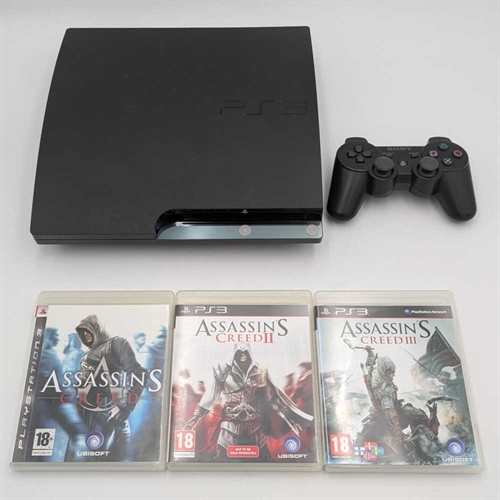 Playstation 3 Assassins Creed Bundle - Konsol - Slim 160 GB - SNR 02-27456873-1719695-CECH-2504A (B Grade) (Genbrug)